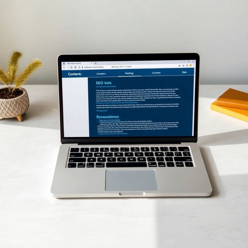 Laptop deschis cu interfață de editare de conținut și accente albastre